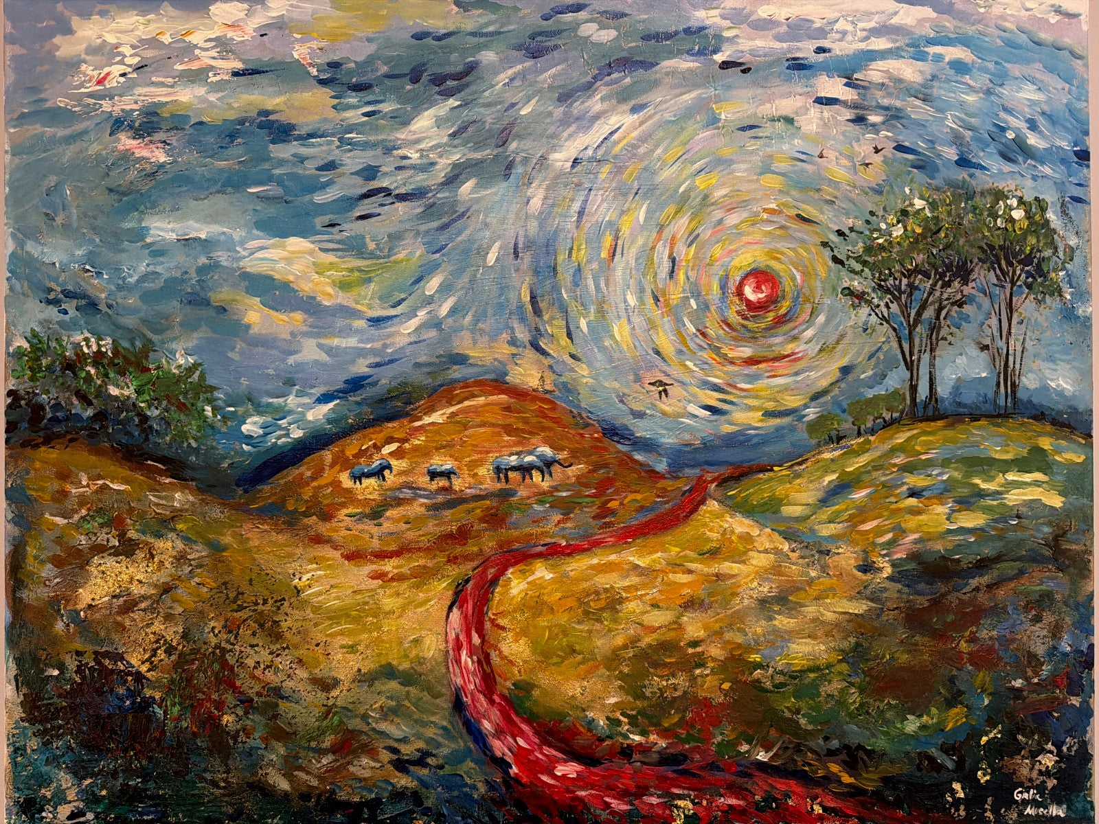 Roter Lebensfaden Teil 1 – Acryl auf Leinwand, 100 × 80 cm – Giulia Musella