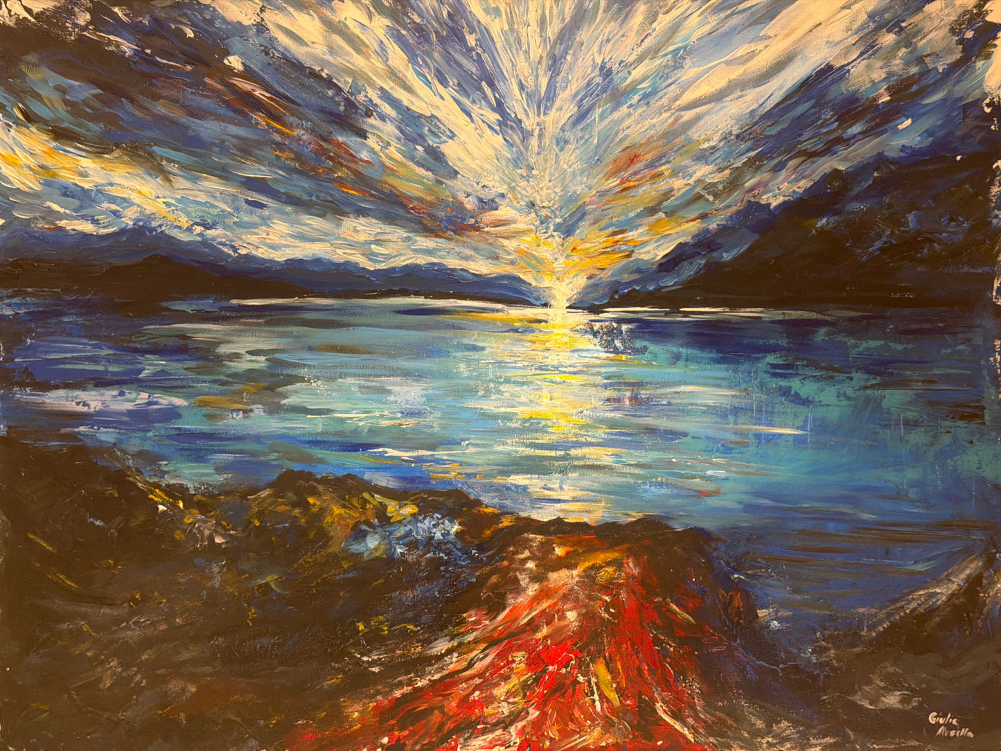 Roter Lebensfaden Teil 3 — Acryl auf Leinwand, 100 × 80 cm — Giulia Musella