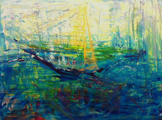 Licht durchströmtes Segelboot — Acryl auf Leinwand, 100 × 80 cm — Giulia Musella (Archiv)